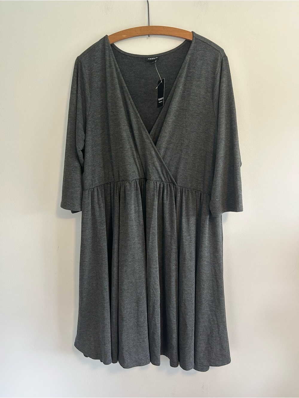 NEW torrid plus 3 grey vneck elbow length sleeve midi dress